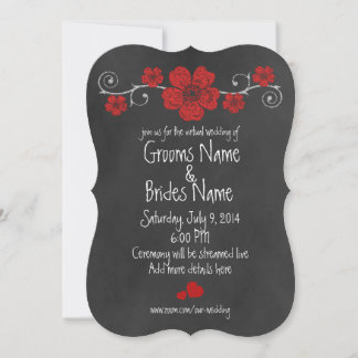 Wild Red Roses Chalkboard Virtual Wedding Kaart