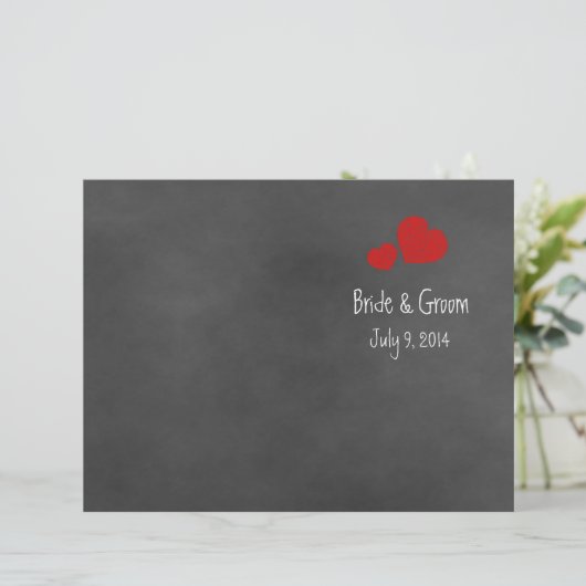 Wild Red Roses Chalkboard vouded Wedding Programme (Staand voorkant)