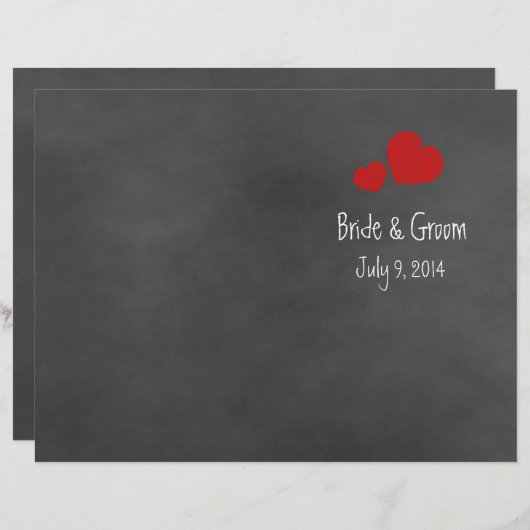 Wild Red Roses Chalkboard vouded Wedding Programme (Voorkant / Achterkant)