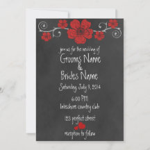Wild Red Roses Chalkboard Wedding Invitation