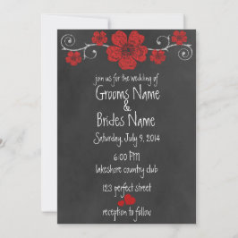 Wild Red Roses Chalkboard Wedding Invitation Kaart