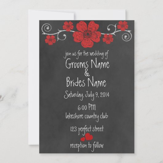Wild Red Roses Chalkboard Wedding Invitation Kaart (Voorkant)