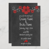 Wild Red Roses Chalkboard Wedding Invitation Kaart (Voorkant / Achterkant)
