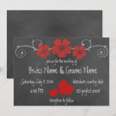 Wild Red Roses Chalkboard Wedding Invitation Kaart (Voorkant / Achterkant)