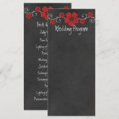 Wild Red Roses Chalkboard Wedding Program Card Programmakaart (Voorkant / Achterkant)