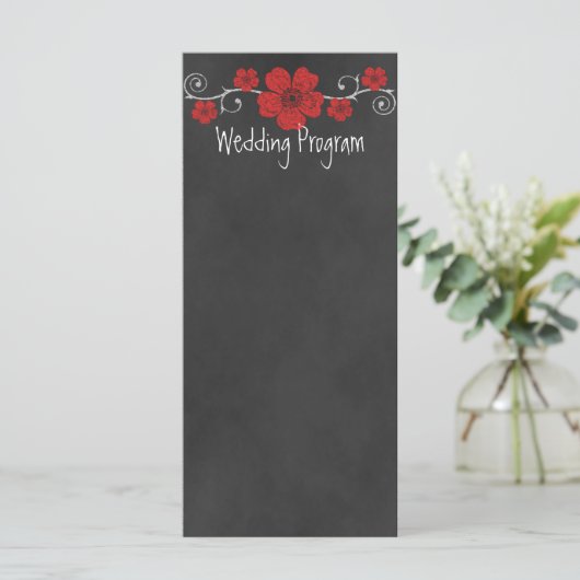 Wild Red Roses Chalkboard Wedding Program Card Programmakaart (Staand voorkant)