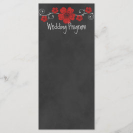 Wild Red Roses Chalkboard Wedding Program Card Programmakaart