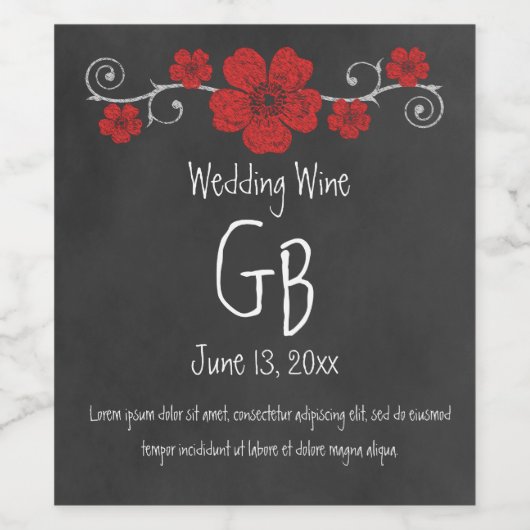 Wild Red Roses Chalkboard Wijn Etiket (Enkel label)