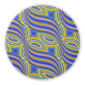 Wild Retro Pattern Blue Gold Abstract Swirl Design Keramische Knop (Voorkant)