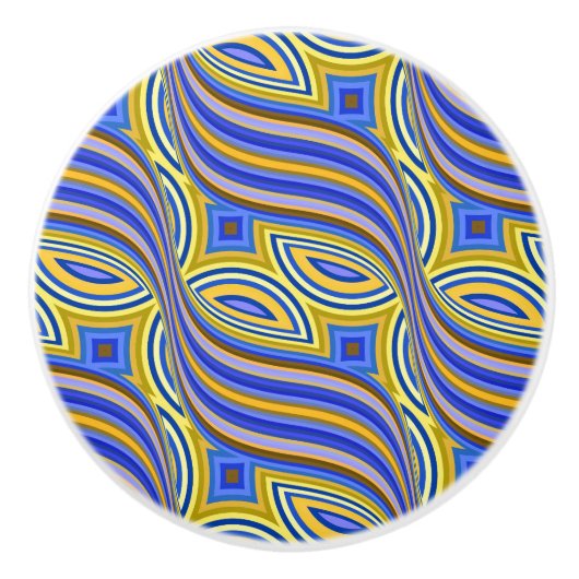 Wild Retro Pattern Blue Gold Abstract Swirl Design Keramische Knop (Voorkant)