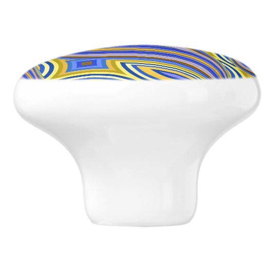 Wild Retro Pattern Blue Gold Abstract Swirl Design Keramische Knop (Zijkant)