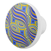 Wild Retro Pattern Blue Gold Abstract Swirl Design Keramische Knop (Rechts)