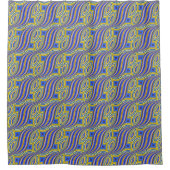 Wild Retro Pattern Yellow Blue Paars Swirl Design Douchegordijn (Voorkant)