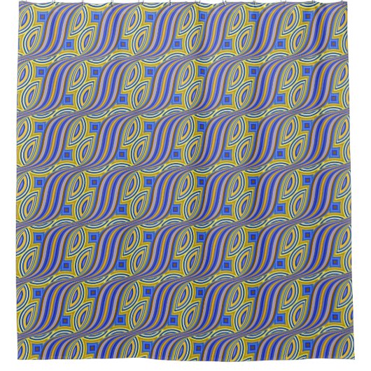Wild Retro Pattern Yellow Blue Paars Swirl Design Douchegordijn (Voorkant)