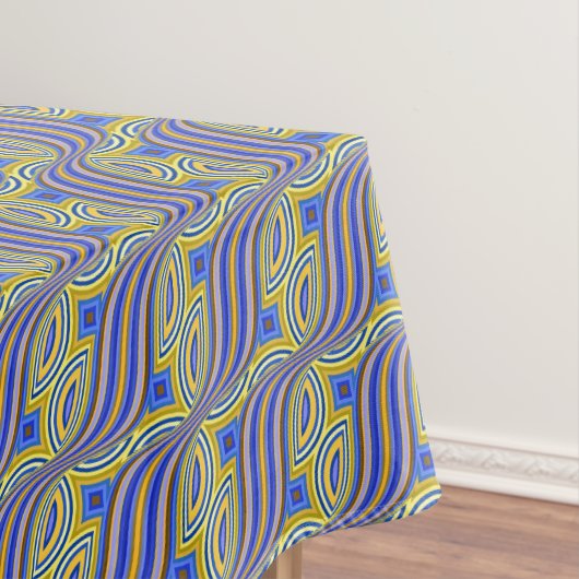 Wild Retro Pattern Yellow Blue Paars Swirl Design Tafelkleed (Voorbeeld)