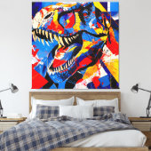 Wild Retro T-rex Dinosaurus Fusion Canvas Afdruk (Insitu (Slaapkamer))