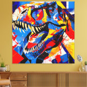Wild Retro T-rex Dinosaurus Fusion Canvas Afdruk (Insitu (Woonkamer))
