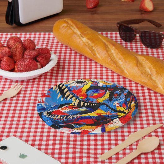 Wild Retro T-rex Dinosaurus Fusion Papieren Bordje (Picknick)