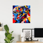 Wild Retro T-rex Dinosaurus Fusion Poster (Thuiskantoor)