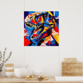 Wild Retro T-rex Dinosaurus Fusion Poster (Keuken)