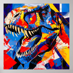 Wild Retro T-rex Dinosaurus Fusion Poster