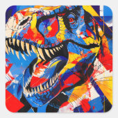 Wild Retro T-rex Dinosaurus Fusion Vierkante Sticker (Voorkant)