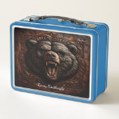 Wild Roar: Leder gegraveerd grizzly meesterwerk (Achterkant)