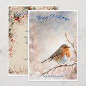 Wild Robin Wonder: Gepersonaliseerde Waterverf Was Feestdagenkaart (Voorkant / Achterkant)