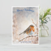 Wild Robin Wonder: Gepersonaliseerde Waterverf Was Feestdagenkaart (Staand voorkant)