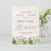 Wild Rode bloem bruiloft uitnodiging (Staand voorkant)