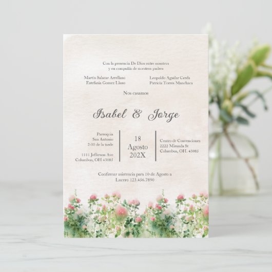 Wild Rode bloem bruiloft uitnodiging (Staand voorkant)