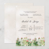 Wild Rode bloem bruiloft uitnodiging (Voorkant / Achterkant)