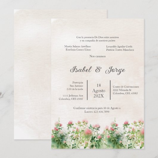 Wild Rode bloem bruiloft uitnodiging (Voorkant / Achterkant)