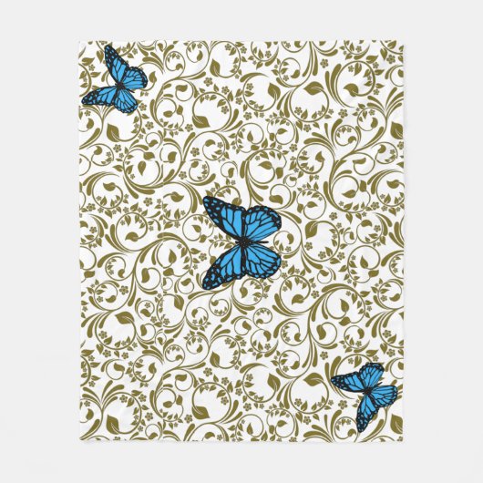Wild Romantic Field Blue butterflies Fleece Deken (Voorkant)
