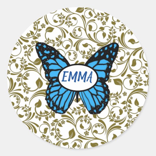 Wild Romantic Field Blue butterflies Ronde Sticker (Voorkant)