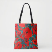 Wild rood papaverveld tote bag (Voorkant)