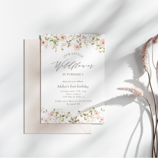 Wild Roos Baby Eerste Verjaardag Foto uitnodiging