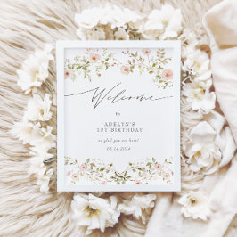 Wild Roos Baby Eerste Verjaardag Welkomstbord Poster