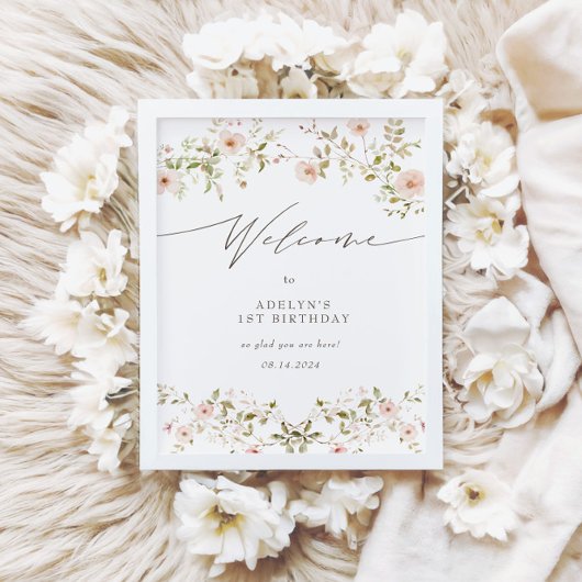 Wild Roos Baby Eerste Verjaardag Welkomstbord Poster