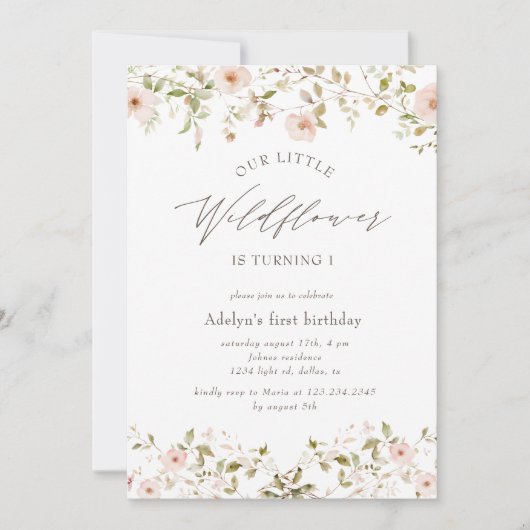 Wild Roos Baby Eerste Verjaardagsuitnodiging (Voorkant)