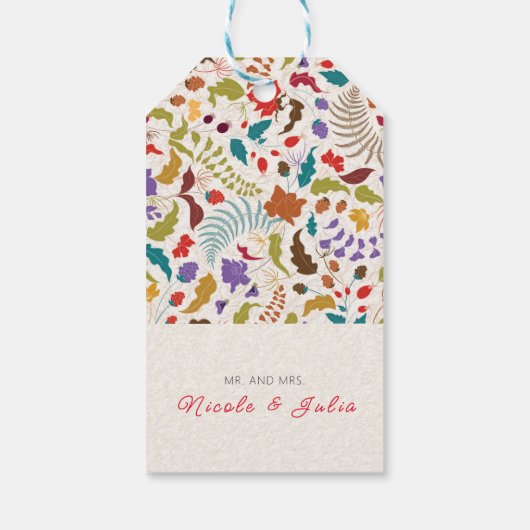 Wild Roos Bossen Exotische bloementuin Bruiloft Cadeaulabel (Achterkant)