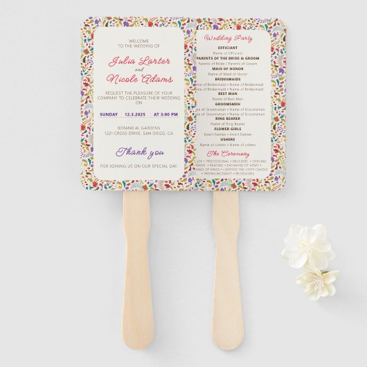 Wild Roos Bossen Exotische bloementuin Bruiloft Handwaaier (Voorkant en achterkant)