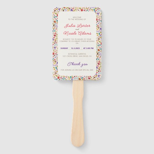 Wild Roos Bossen Exotische bloementuin Bruiloft Handwaaier (Voorkant)