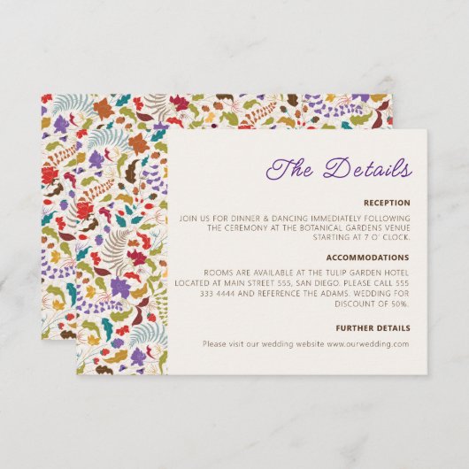 Wild Roos Bossen Exotische bloementuin Bruiloft Informatiekaartje (Voorkant / Achterkant)