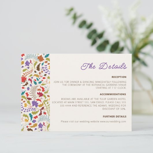 Wild Roos Bossen Exotische bloementuin Bruiloft Informatiekaartje (Staand voorkant)