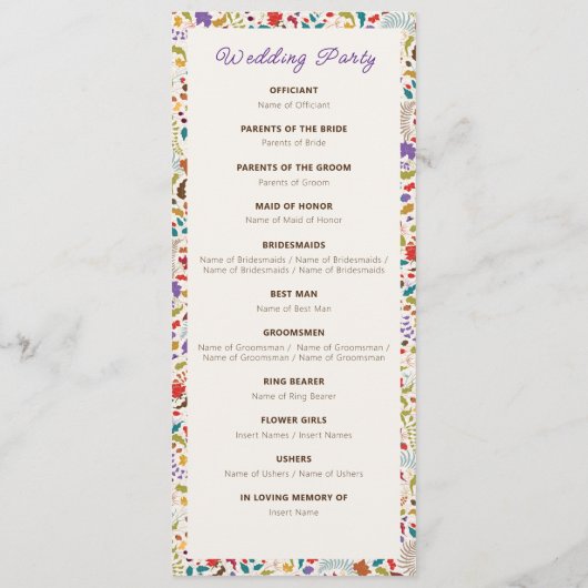 Wild Roos Bossen Exotische bloementuin Bruiloft Programmakaart (Achterkant)