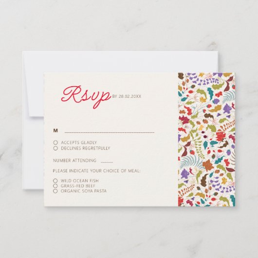 Wild Roos Bossen Exotische bloementuin Bruiloft RSVP Kaartje (Voorkant)