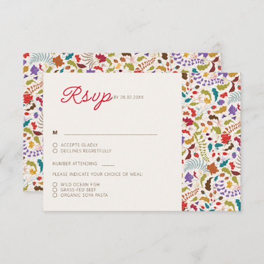 Wild Roos Bossen Exotische bloementuin Bruiloft RSVP Kaartje (Voorkant / Achterkant)