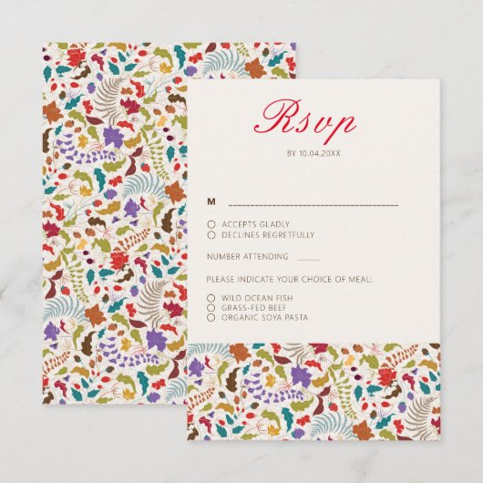 Wild Roos Bossen Exotische bloementuin Bruiloft RSVP Kaartje (Voorkant / Achterkant)