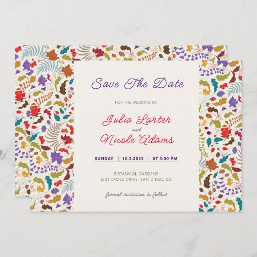 Wild Roos Bossen Exotische bloementuin Bruiloft Save The Date (Voorkant / Achterkant)